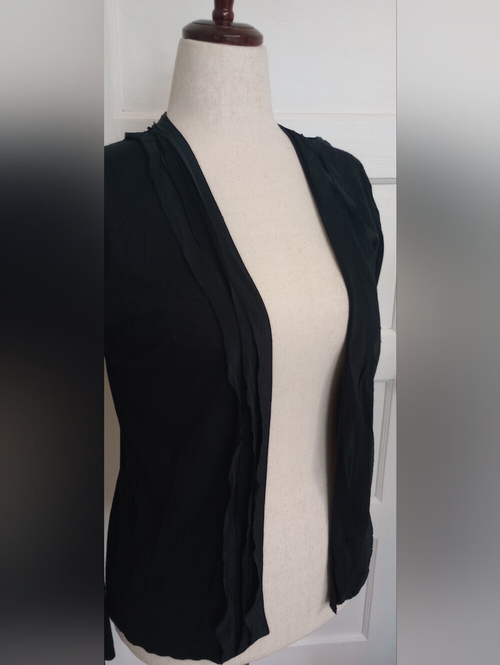 Banana Republic Black Ruffle Open Front Lightweight Cardigan Sweater - Size